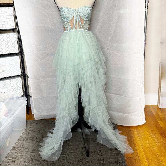For Love and Lemons Dress Bustier Gown Tiered Tulle Prom Strapless Mint M NWT - Picture 5 of 12